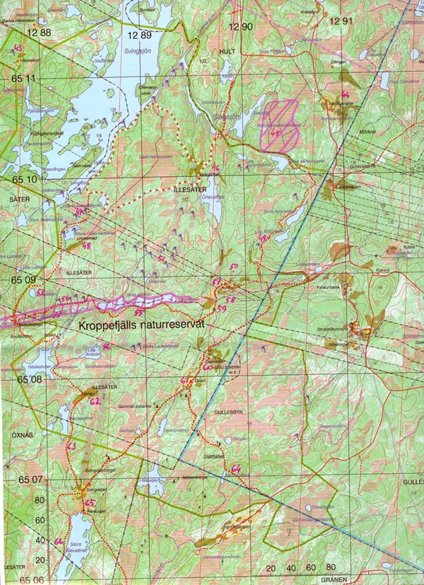 Karta över nordöstra delen av Kroppefjäll, Dalsland